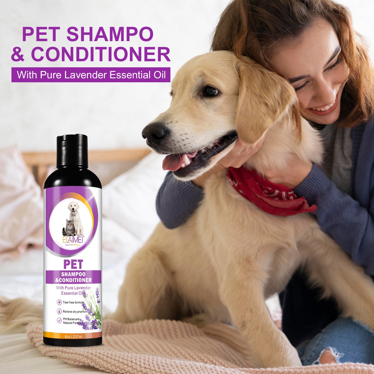 ELAIMEI Shampoo Dog Shower Gel Long Lasting Fragrance Decontamination Decontamination Cat Shampoo For Pets