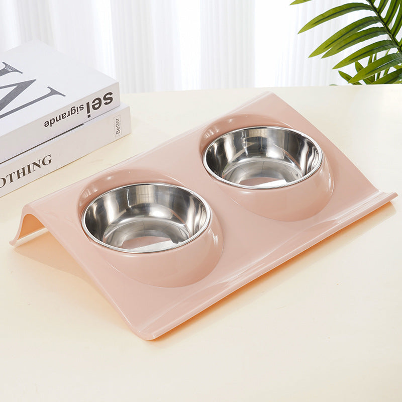 Stainless steel pet bowl Slope plastic non-slip pet dog bowl Splash-proof cat feeder cat bowl food bowl