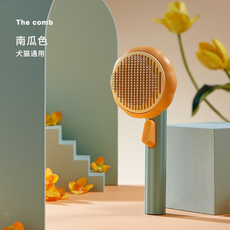 Cross-border pet comb supplies stainless steel pumpkin cleaning needle comb set cats and dogs universal one-key de-floating brush