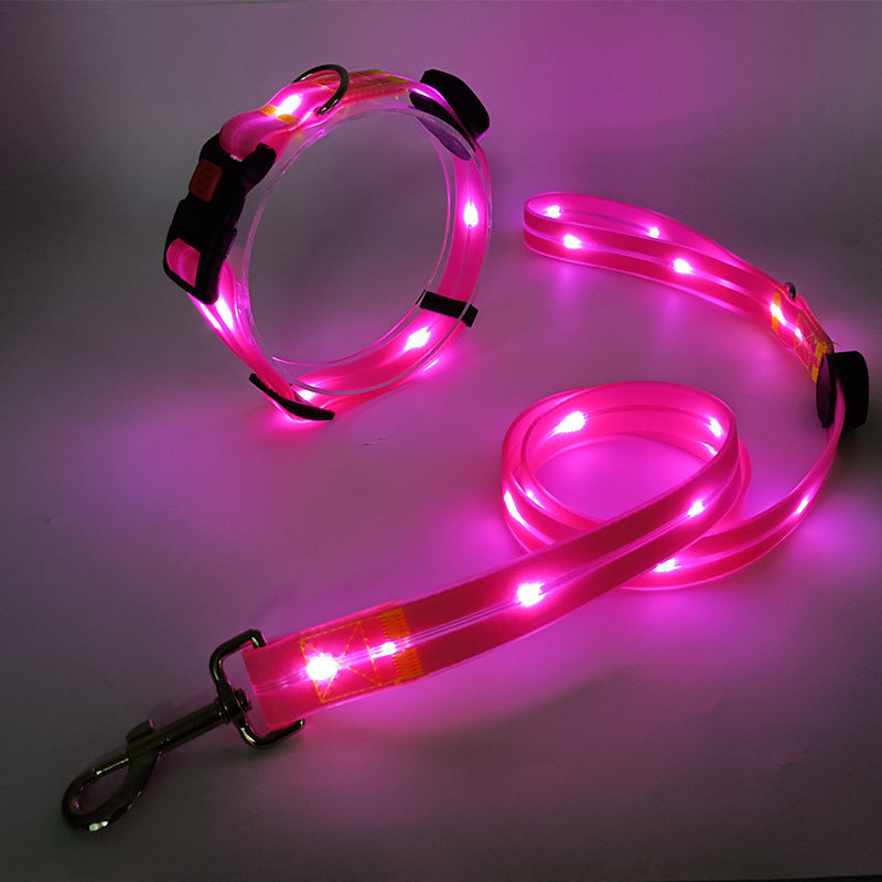 LED luminous collar USB charging pet collar nylon pvc coated webbing luminous dog collar dog leash
