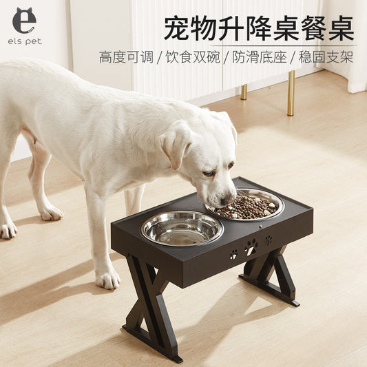 Pet lifting table foldable dog drinking water bowl adjustable height dog bowl stainless steel slow food double bowl pet supplies