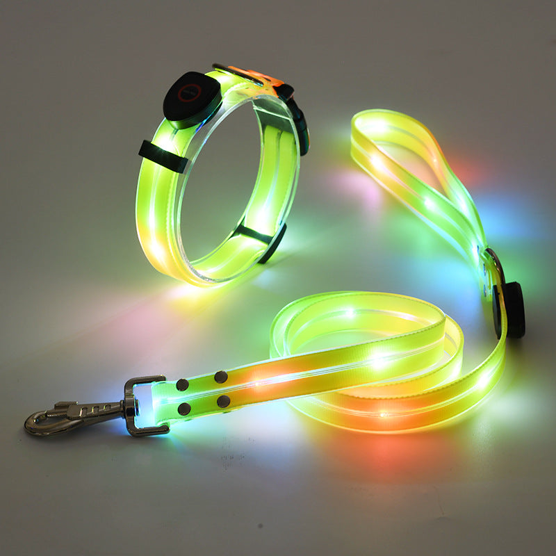 LED luminous collar USB charging pet collar nylon pvc coated webbing luminous dog collar dog leash