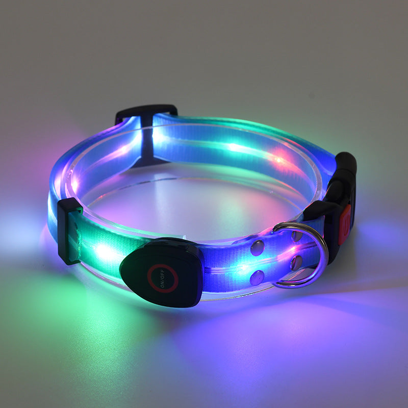 LED luminous collar USB charging pet collar nylon pvc coated webbing luminous dog collar dog leash