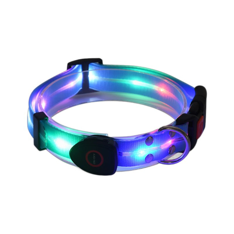 LED luminous collar USB charging pet collar nylon pvc coated webbing luminous dog collar dog leash