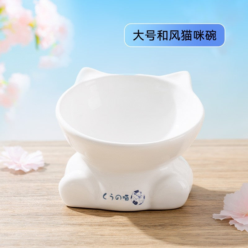 Cross-border cat high and low partition cute cat ceramic double bowl anti-knockover cat bowl drinking water bowl dog bowl pet bowl supplies