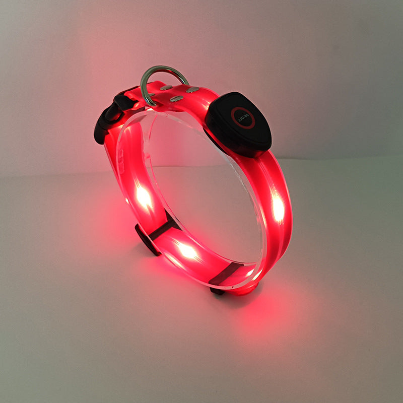 LED luminous collar USB charging pet collar nylon pvc coated webbing luminous dog collar dog leash