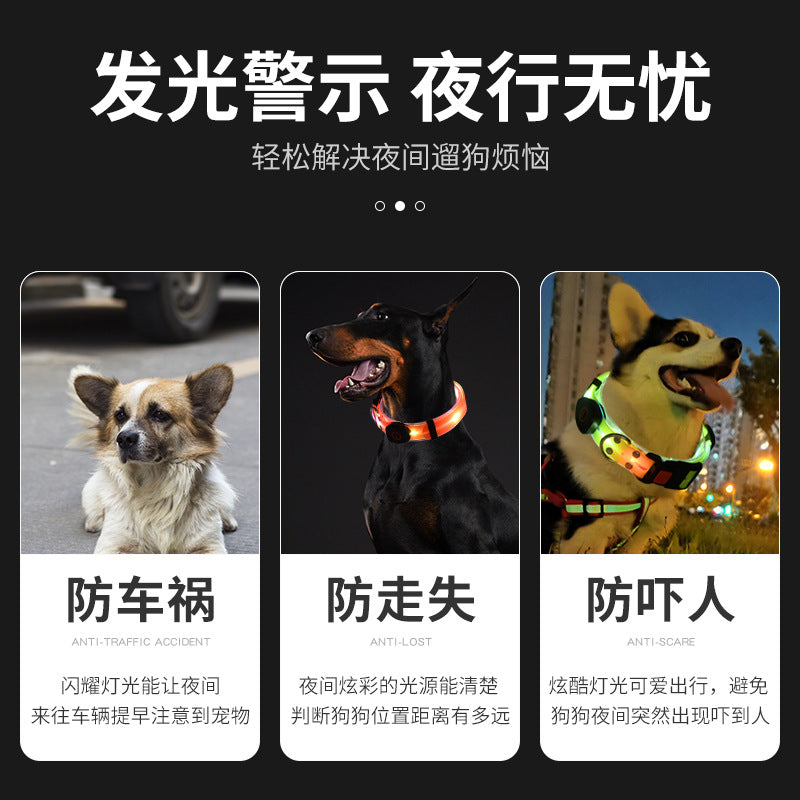 LED luminous collar USB charging pet collar nylon pvc coated webbing luminous dog collar dog leash